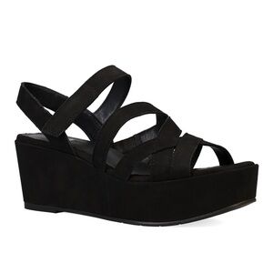 Eileen Fisher Black Strappy Suede Wedge Sandals 7